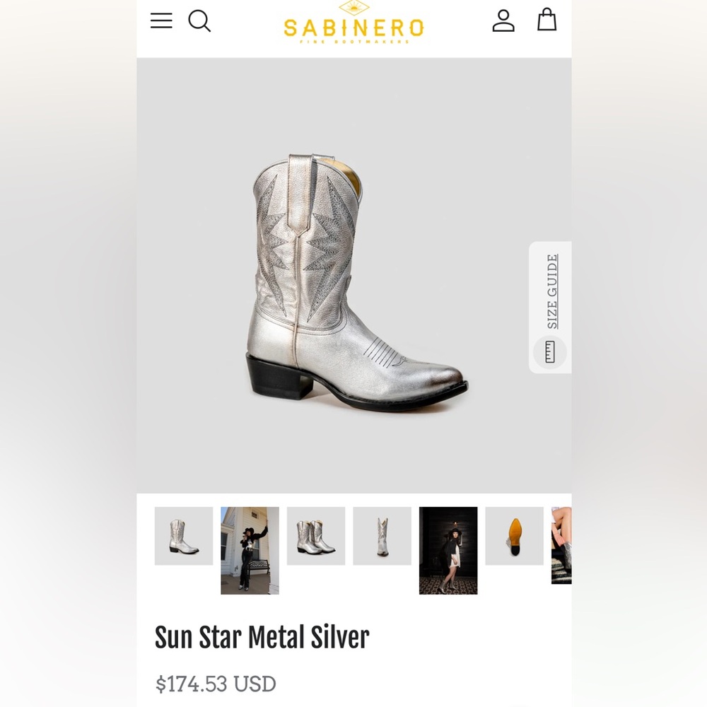 Sabinero silver sun star metallic cowboy boots 7 1/2 - Picture 7 of 7